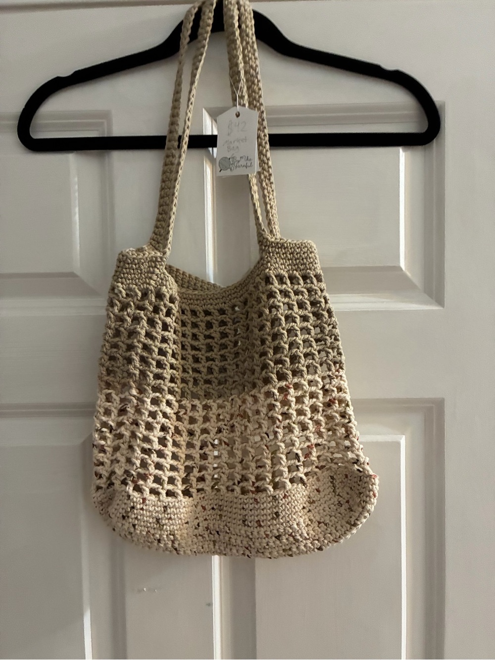 Handwoven Cream Crochet Satchel Tote